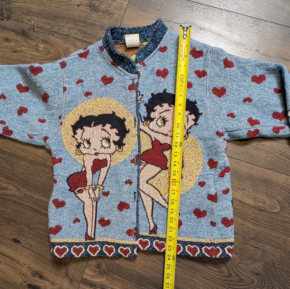Sugar Street Weavers Betty Boop Vintage 90s Tapestry Sweater Vintage Cartoon M - Picture 9 of 10